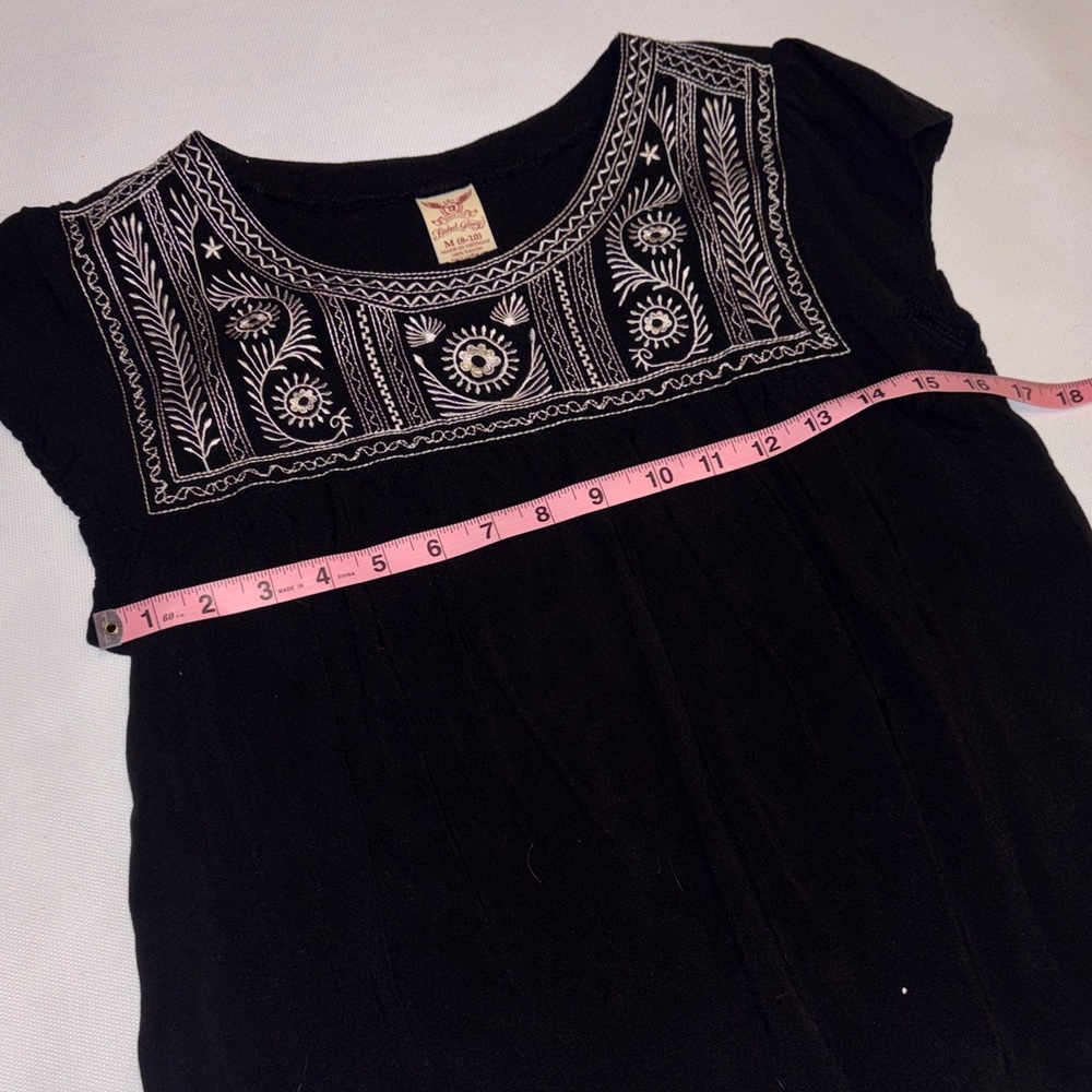 Faded Glory Black Tunic Top with Cream Embroidery - Picture 6 of 10